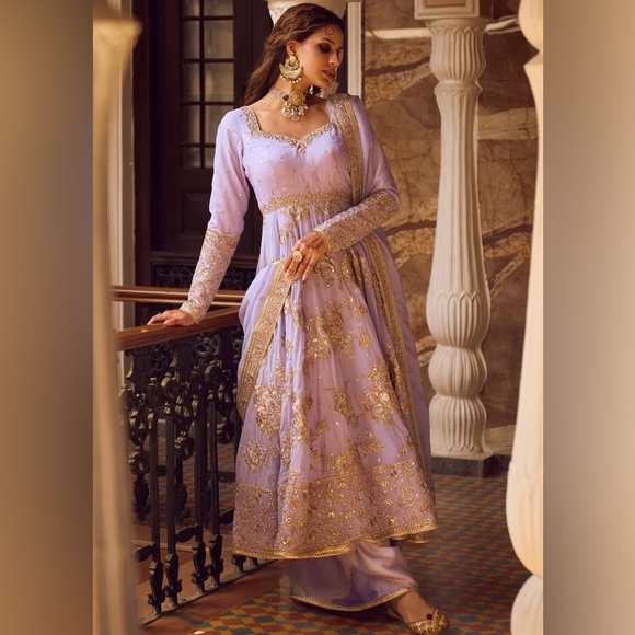 LASHKARAA Lavender Embroidered Anarkali Palazzo Set - Picture 2 of 3